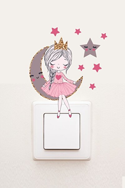 efekt reklam غرفة الأطفال الرضع الجلوس على القمر لطيف فتاة الحلي الزخرفية المقبس حافة الجدار زخرفة لاصق ملصق