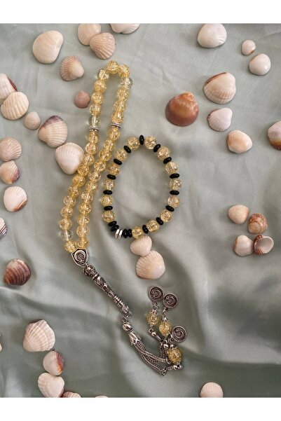 VAYE TİCARET Sarı Necef Taşından Doğal Taş Bileklik Ve Tesbih