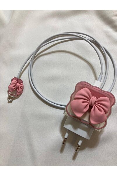 HappyCase Apple Yeni Nesil Şarj Başlık Ve Kablo Koruyucu Seti Pembe Kurdela T...