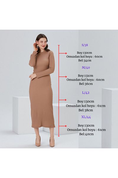 brako tekstil Rochie lungă, dreaptă, strânsă, Camel, cu gâtul turn, pentru femei