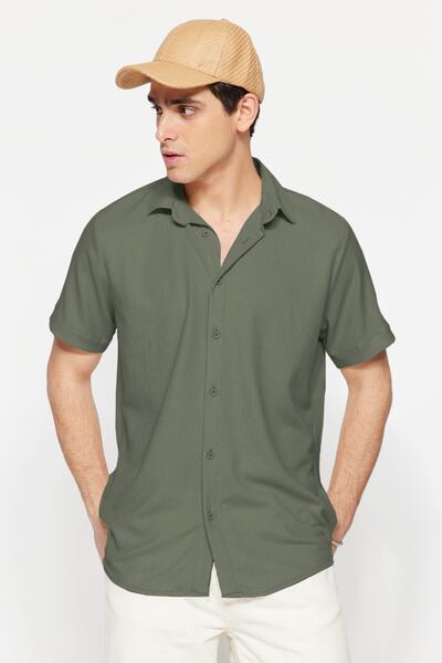 Trendyol Collection Khaki Color Textured Wrap Summer Shirt - Short Sleeve, Regular Fit Tmnss23Go00055
