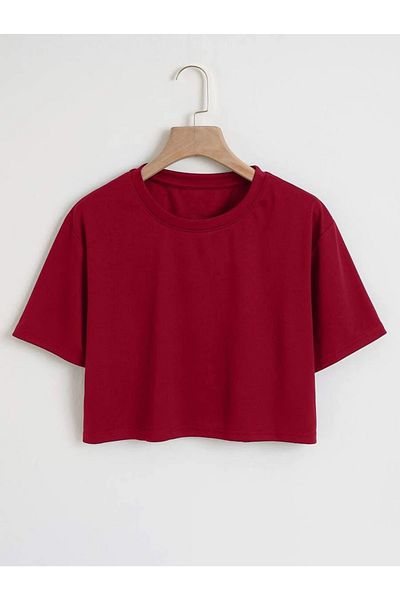 Mad&Calf Tricou Crop oversize, uni, cu gâtul turnat, pentru femei