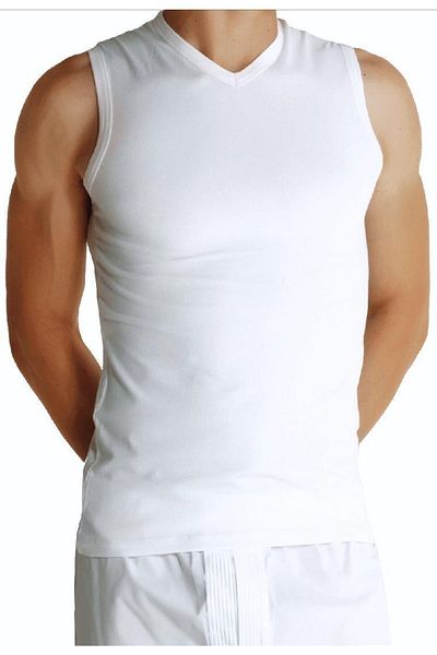 TheDon Tricou pentru bărbați, fără mâneci, cu decolteu în V, amestecat organic, alb