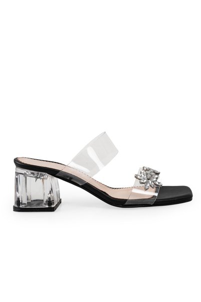 PASSAGE SHOES شبشب نسائي بكعب شفاف مزين بالأحجار 6090