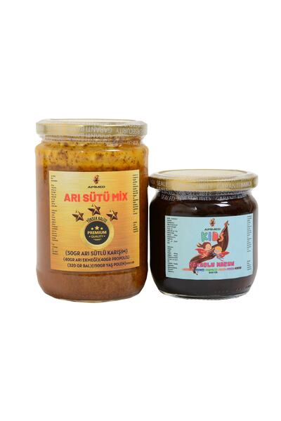 APİMED مزيج غذاء ملكات النحل (600 جرام) والأطفال (400 جرام) غذاء ملكات النحل المزدوج الرائع + خبز النحل + البروبوليس + حبوب لقاح العمر + العسل