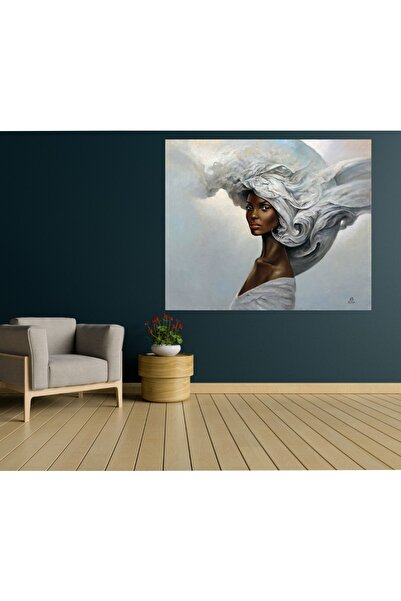 HDART Soyut Modern Afrikalı Siyahi Zenci Şapkalı Kadın Portresi Kanvas Tablos...