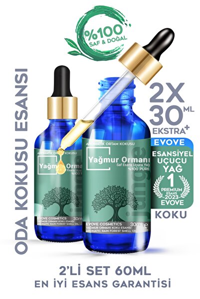 Evove Cosmetics Rain Forest Oda Kokusu Ekstra 2x30ml Esansiyel Yağ Difüzör Uç...