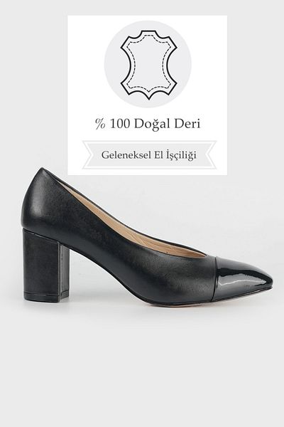 TUNAELLİ Pantofi clasici cu toc din piele naturală neagră de damă, mărimea 35-41