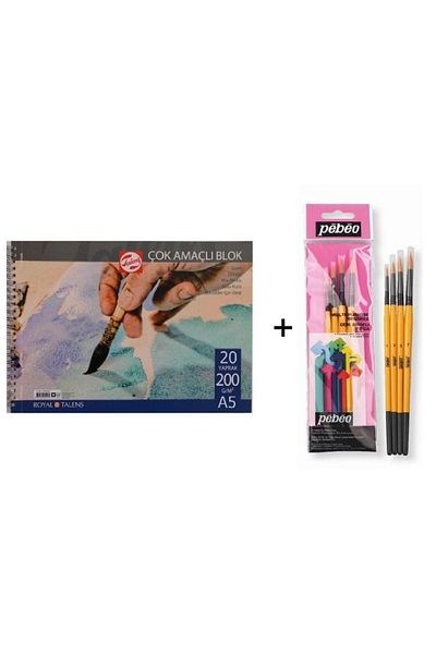 Pebeo Set pensule pentru acuarelă: 1 - 4 bucăți și caiet Talens A5 200gr