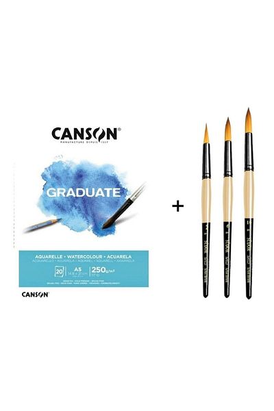 Südor Set de pensule pentru acuarelă cu peri sintetici din seria 123 și caiet de absolvenți Canson A5 250gr