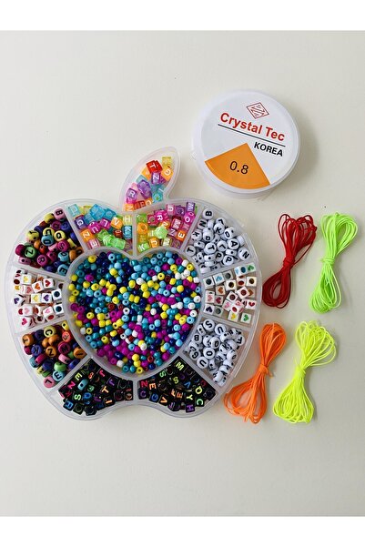 yağmur gökçe No:164 Elma Kutu Çocuk Hobi Takı Yapım Seti Figür, Harf Boncuk, Metal, Misine, Ip