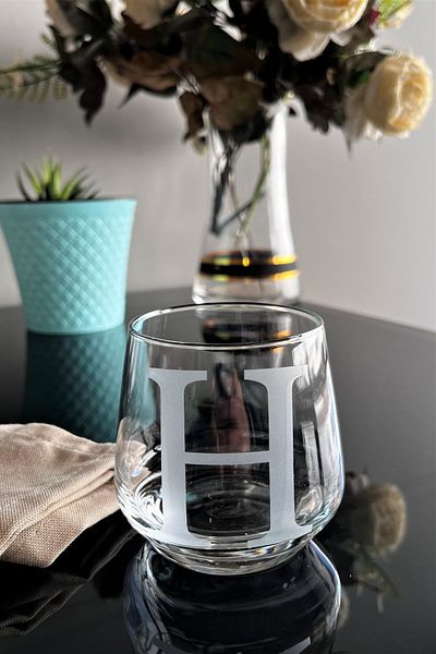 DECOSTYLE H Letter Laser Cut Non-Removable Glass Cup-Candle Holder-Pen Holder-Suitable for Use as a Mini Vase 1 Pc