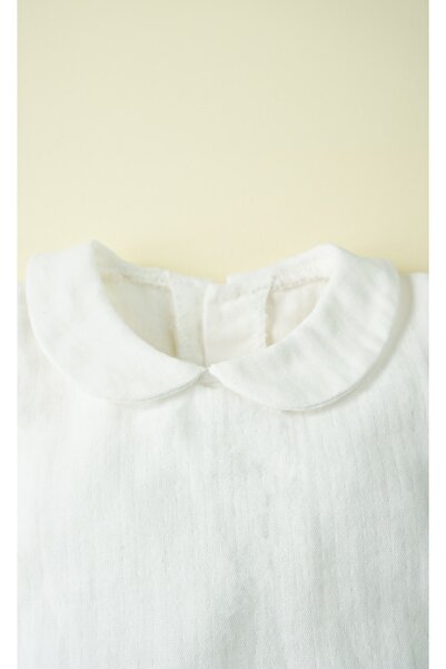 ipek atlas Cămașă de muselină cu mânecă cu balon, guler pentru bebeluș, fetiță, copil