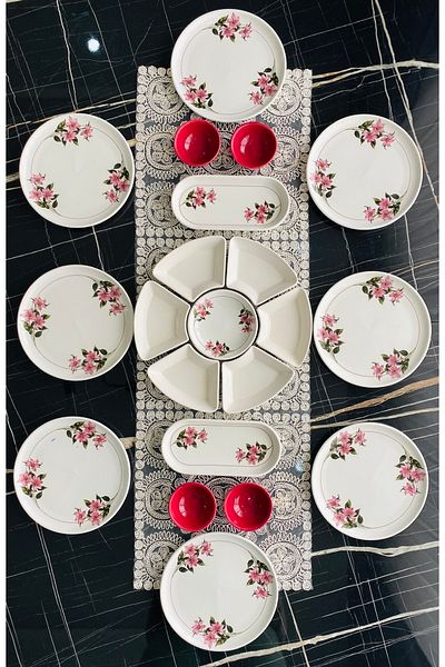 VENÜS HOME DECORATION Snow Flower 21 Piece Breakfast Set for 8 Persons