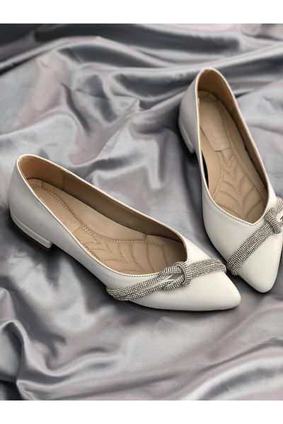 Hg Ayakkabı Magnus White Stone Ballerinas