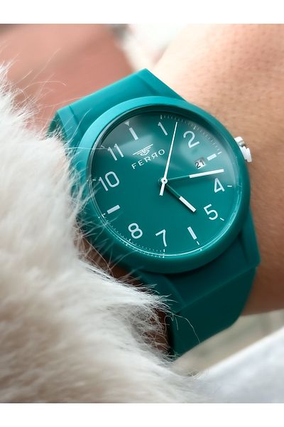 FERRO Brand Waterproof Green Silicone Band Calendar Number Men's/Women's Wristwatch+bracelet