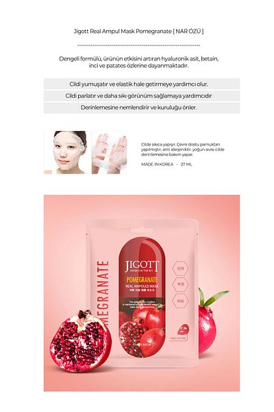 Jigott Moisturizing and Elasticity Enhancing Real Ampoule Pomegranate Mask with Pomegranate Extract
