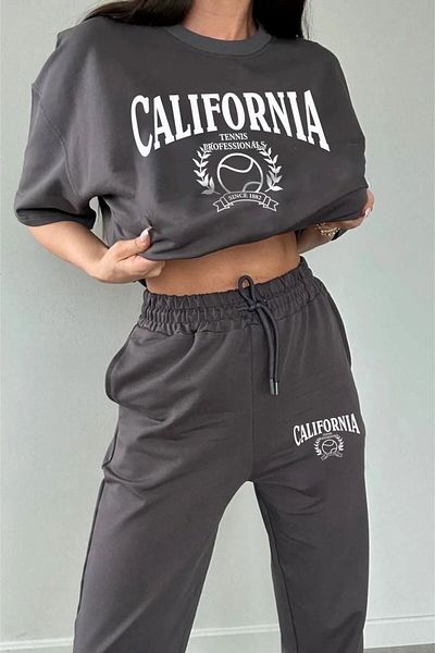Keywest Plus Size Summer California Tennis Printed Oversize Bottom Top Unisex Tracksuit Set