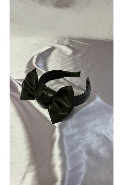 MegssStore Кожена лента за глава/лента за глава с панделка в цвят каки