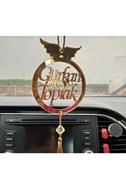 GÜVEN Pleksi Otomobil Dikiz Aynası Süsü Isimli Melek Kanat Altınrenk