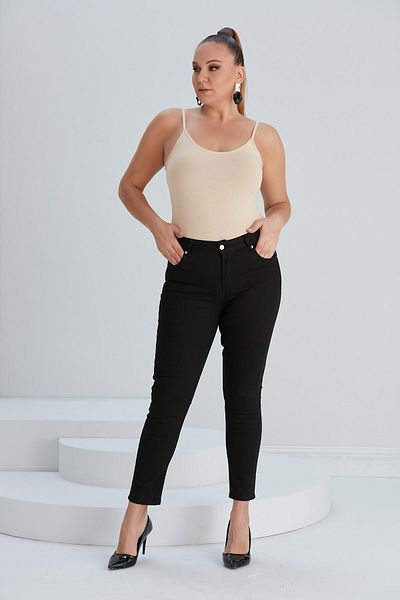 RMG Plus Size Black Cotton Summer Trousers 1547