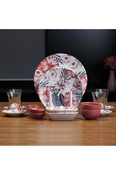 Kosova Seramik Kahvaltı Takımı 19 Parça Şık Bahar Desenli 4 Kişilik Set