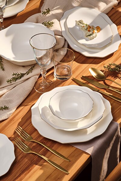 Emsan Maria Fine Bone 59 Parça 12 Kişilik Yemek Takımı Yuvarlak Gold