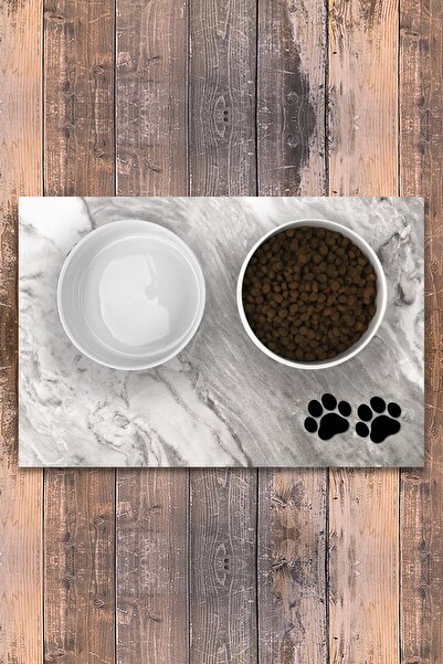 Evaşk Vinil Kaymaz Tabanlı Keçe Baskılı Evcil Hayvan Pet Mama Paspası 25x40