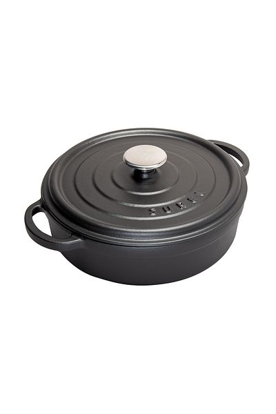 Sürel Aroma Lid Black Round Shallow Cast Pot 28 Cm