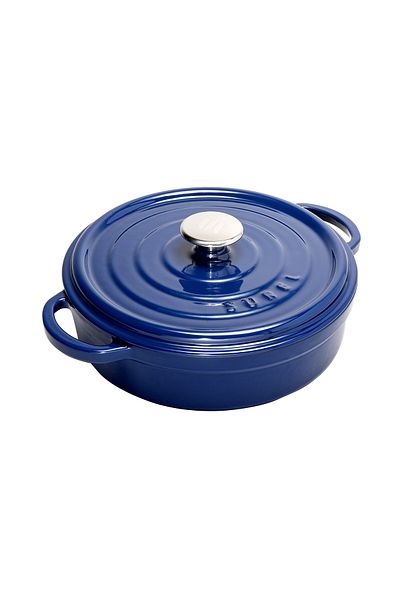 Sürel Aroma Lid Blue Round Shallow Cast Pot 28 Cm