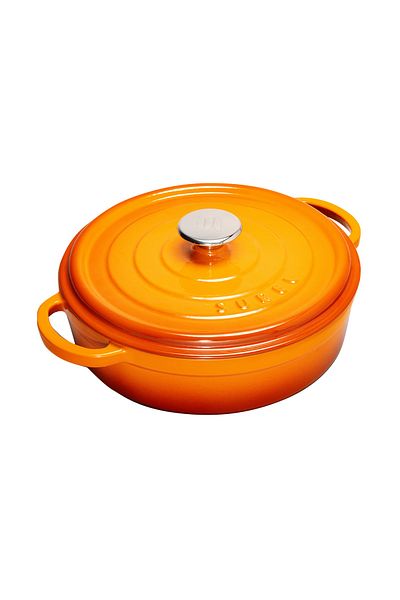 Sürel Aroma Lid Orange Round Shallow Cast Pot 28 Cm