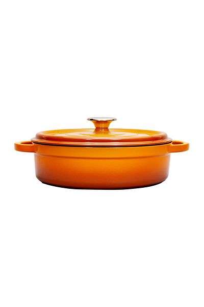 Sürel Aroma Lid Orange Round Shallow Cast Pot 28 Cm