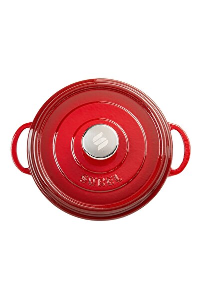 Sürel Aroma Kapak Kırmızı Yuvarlak Derin Döküm Tencere 24 Cm