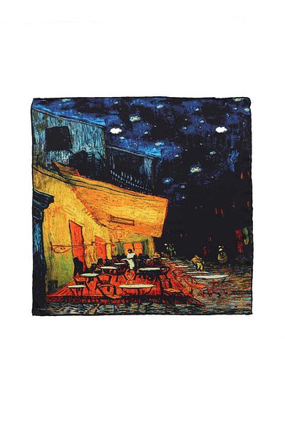 Bursa İpek Navy Blue Cafes Street Silky Handkerchief