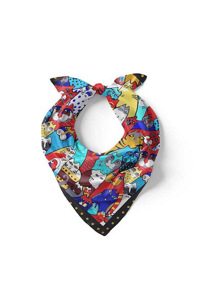 Bursa İpek Navy Blue Mustard Patterned Silky Handkerchief