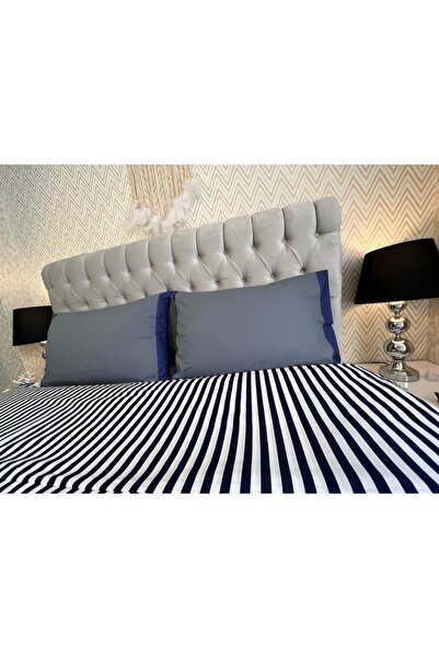 calinahome غطاء لحاف مزدوج مخطط باللونين الأزرق الداكن والأبيض