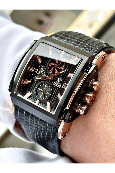 Fiesta Black Color Rose Gold Case Steel Case Business Functions Active Men's Wristwatch + Bracelet Gift