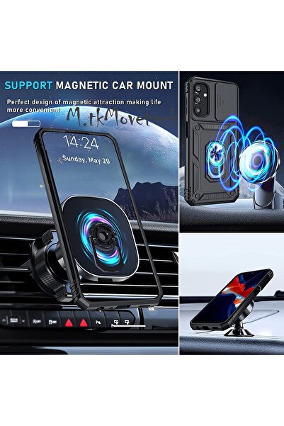 m.tk moveteck Samsung Galaxy A54 5g Case with Camera Protection Sliding Ring Armor Military Armor Tank Stand +9H Glass
