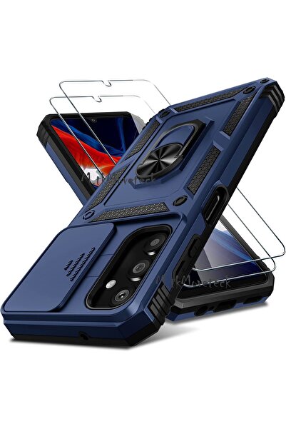 m.tk moveteck Samsung Galaxy A34 5g Case Camera Protected Sliding Ring Armor Military Armor Tank Stand +9H Glass