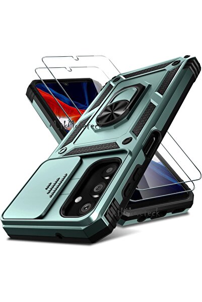 m.tk moveteck Samsung Galaxy A54 5g Case with Camera Protection Sliding Ring Armor Military Armor Tank Stand +9H Glass
