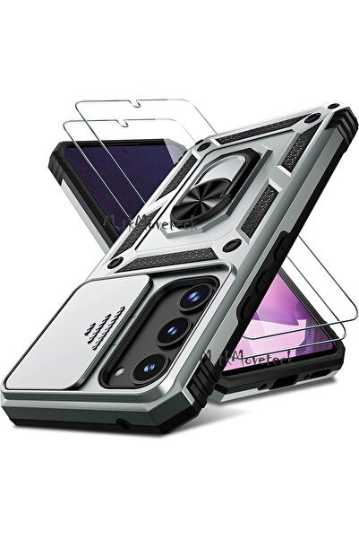 m.tk moveteck Samsung Galaxy A54 5g Case with Camera Protection Sliding Ring Armor Military Armor Tank Stand +9H Glass