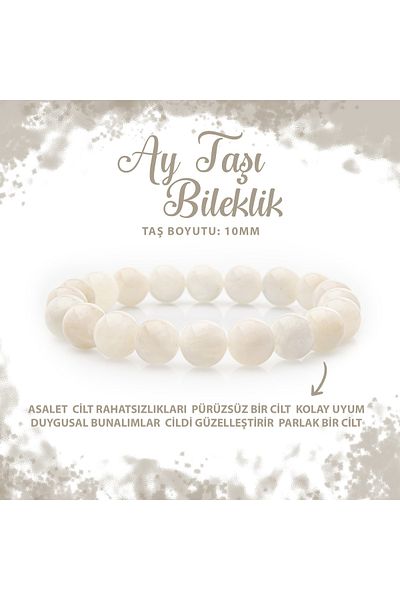 Deniz Doğal Taş Certified Moon Stone 10mm Natural Stone Bracelet
