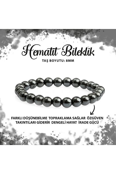 Deniz Doğal Taş Certified Hematite 8mm Natural Stone Bracelet