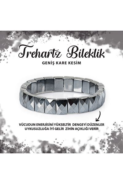 Deniz Doğal Taş Certified Trehartz Natural Stone Square Cut Wide Cut Bracelet