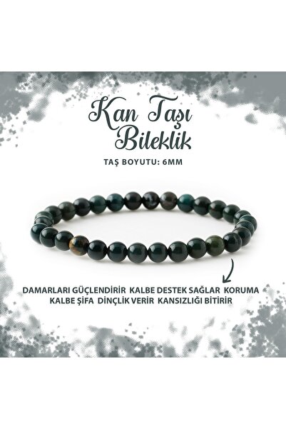 Deniz Doğal Taş Sertifikalı Kan Taşı 6mm Doğal Taş Bileklik