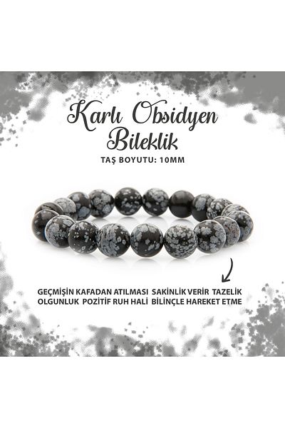 Deniz Doğal Taş Certified Snowy Obsidian 10mm Natural Stone Bracelet
