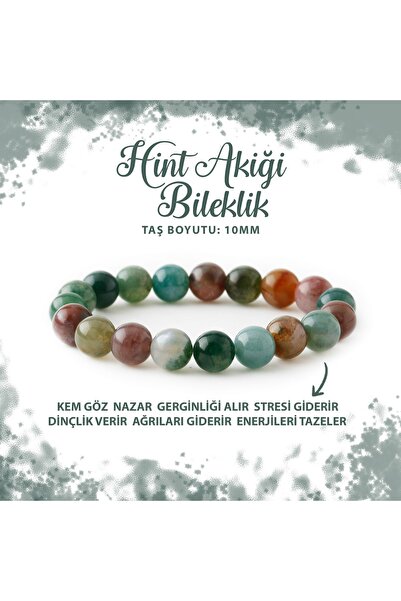 Deniz Doğal Taş Sertifikalı Hint Akiği 10mm Doğal Taş Bileklik