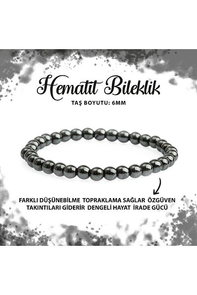 Deniz Doğal Taş Certified Hematite 6mm Natural Stone Bracelet