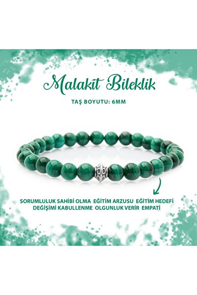 Deniz Doğal Taş Sertifikalı Malakit 6mm Doğal Taş Bileklik