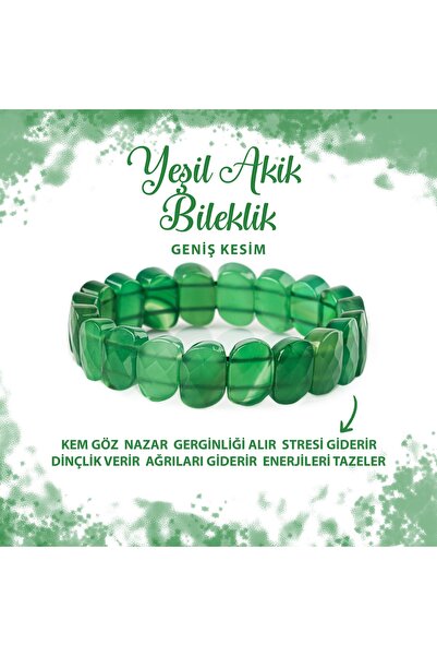 Deniz Doğal Taş Certified Green Agate Natural Stone Special Cut Wide Cut Brac...